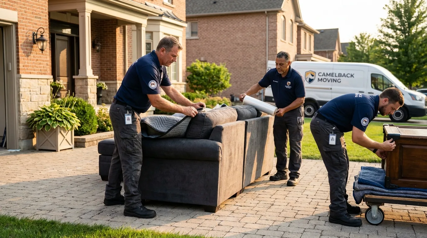 Large estate moving crew wrapping furniture in Island Park, NY
