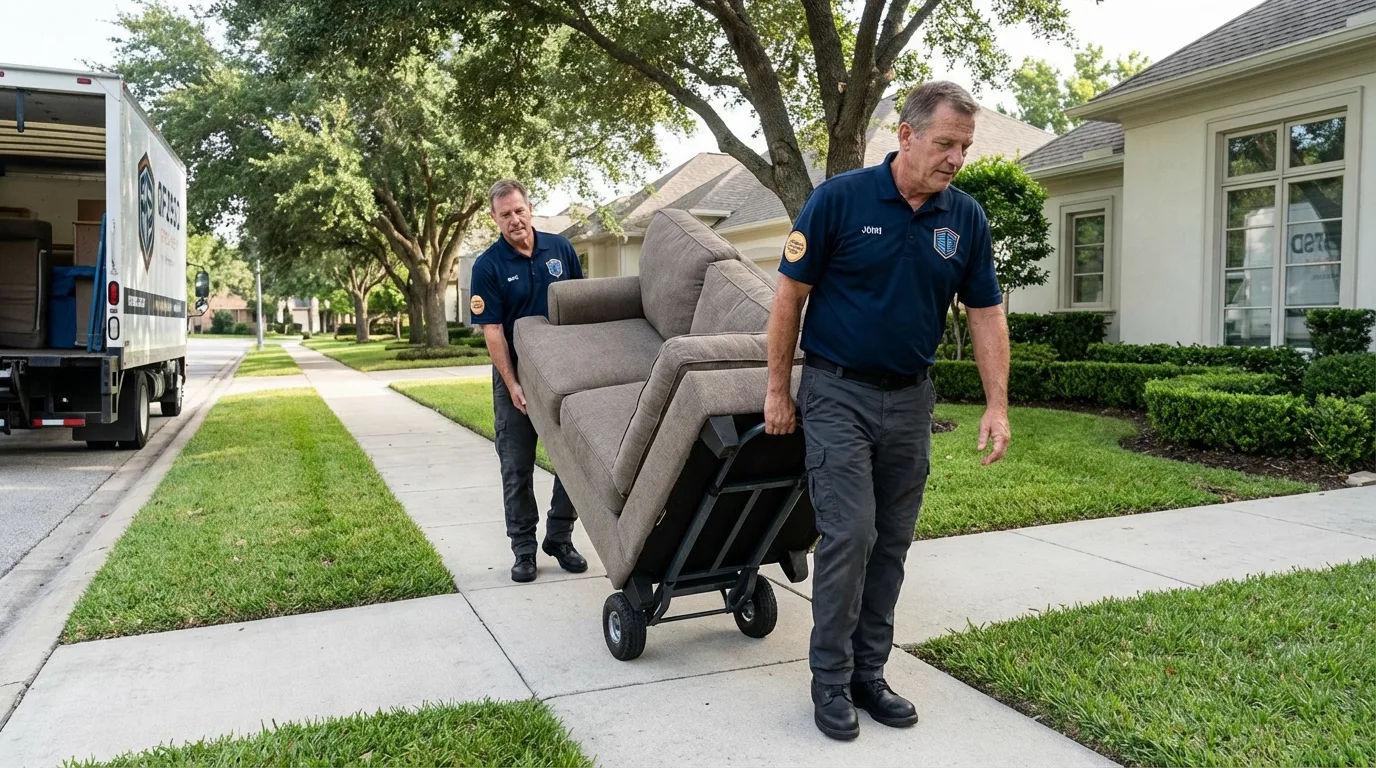 Local residential moving crew loading furniture in Island Park, NY
