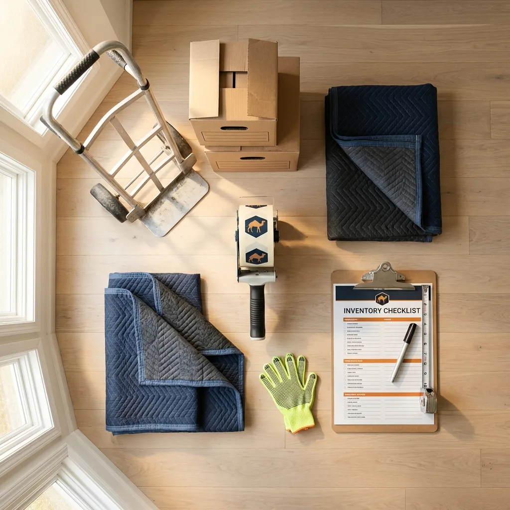 Professional moving supplies and packing materials layout for Island Park residential relocations